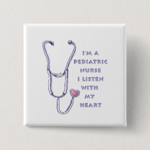 Pediatric Nurse Heart custom name pin Button