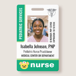 Pediatric Nurse ID Badge Photo Logo Bear Green Ausweis
