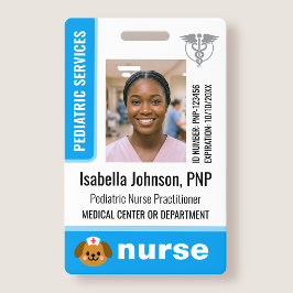 Pediatric Nurse ID Badge Photo Logo Cute Dog Blue Ausweis