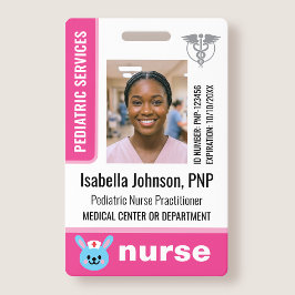 Pediatric Nurse ID Badge Photo Logo Rabbit Pink Ausweis