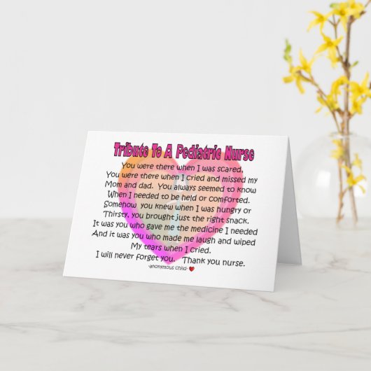 Pediatric Nurse Tribute Karte (Gelbe Blume)