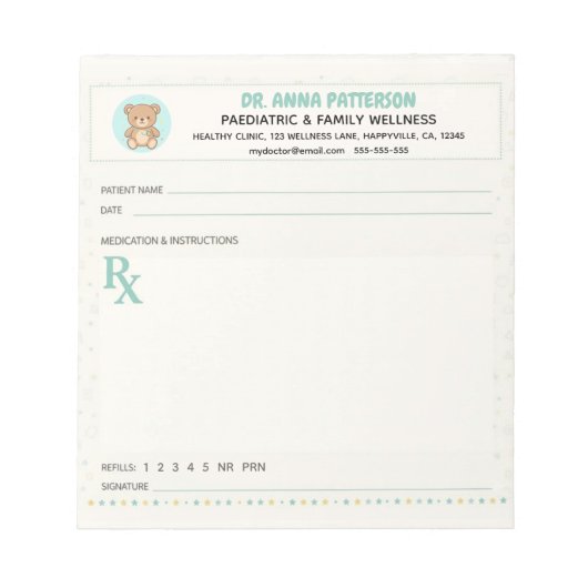 Pediatrician Doctor Prescription Notizblock (Vorderseite)