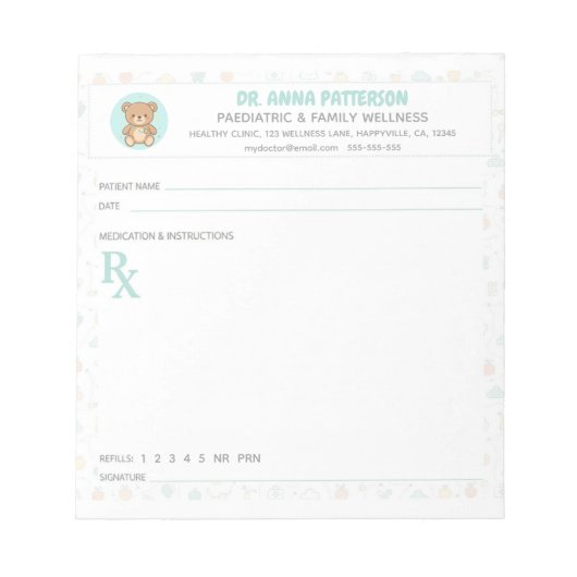 Pediatrician Doctor Prescription Notizblock (Vorderseite)