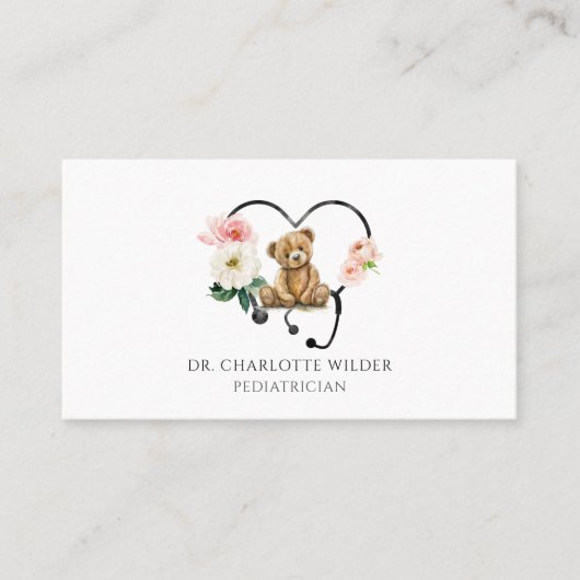 Pediatrician Floral Stethoscope Appointment Card Terminkarte (Vorderseite)