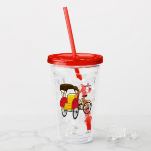 Pedicab Rickshaw Cartoon Illustration Acryltrinkbecher