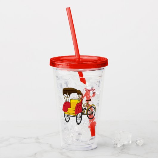 Pedicab Rickshaw Cartoon Illustration Acryltrinkbecher (Vorderseite Ice)