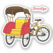 Pedicab Rickshaw Cartoon Illustration Aufkleber (Vorderseite)