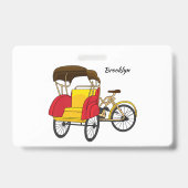 Pedicab Rickshaw Cartoon Illustration Ausweis (Rückseite)