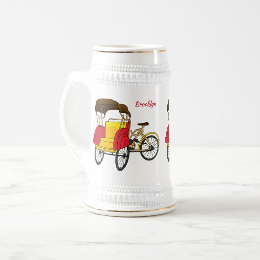 Pedicab Rickshaw Cartoon Illustration Bierglas (Vorderseite Links)