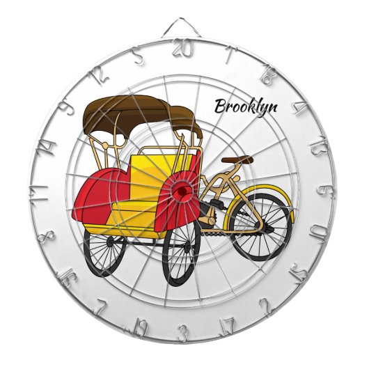 Pedicab Rickshaw Cartoon Illustration Dartscheibe (vorne)