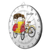 Pedicab Rickshaw Cartoon Illustration Dartscheibe (Vorderseite rechts)