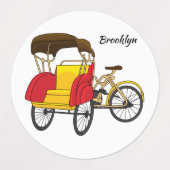 Pedicab Rickshaw Cartoon Illustration Etiketten (Design 1)