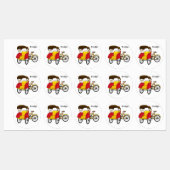 Pedicab Rickshaw Cartoon Illustration Etiketten (Blatt)