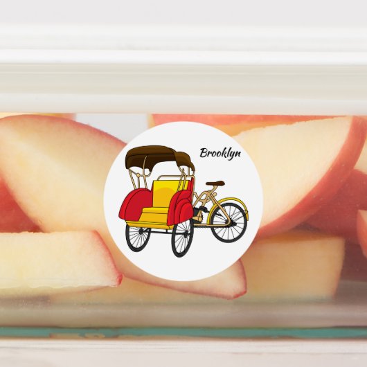 Pedicab Rickshaw Cartoon Illustration Etiketten (Befestigt)