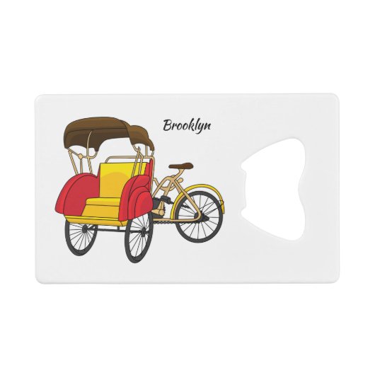 Pedicab Rickshaw Cartoon Illustration Geldbeutel Flaschenöffner (Vorderseite (Horizontal))