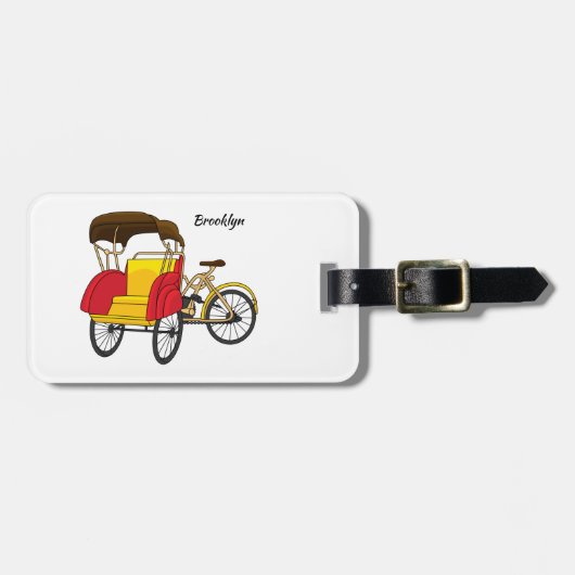 Pedicab Rickshaw Cartoon Illustration Gepäckanhänger (Vorderseite horizontal)