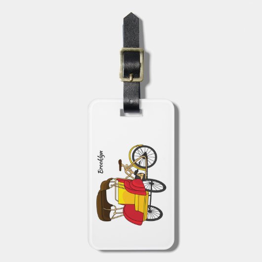 Pedicab Rickshaw Cartoon Illustration Gepäckanhänger (Vorderseite vertikal)