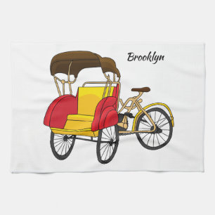 Pedicab Rickshaw Cartoon Illustration Geschirrtuch