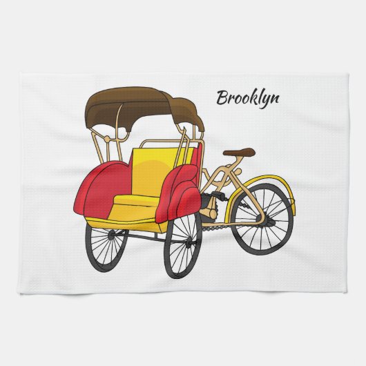 Pedicab Rickshaw Cartoon Illustration Geschirrtuch (Horizontal)