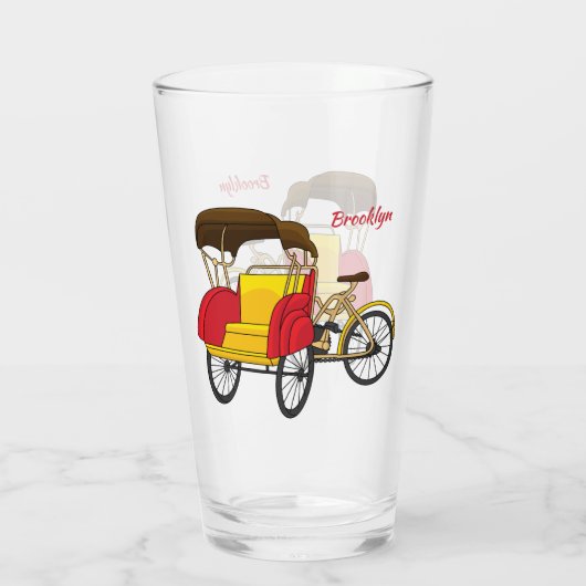 Pedicab Rickshaw Cartoon Illustration Glas (Rückseite)