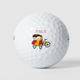 Pedicab Rickshaw Cartoon Illustration Golfball