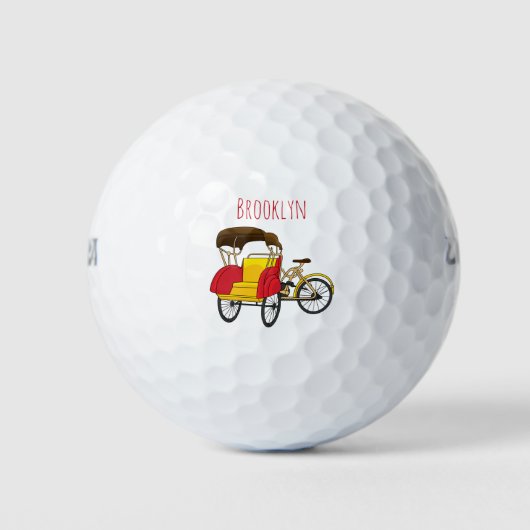 Pedicab Rickshaw Cartoon Illustration Golfball (Vorderseite)