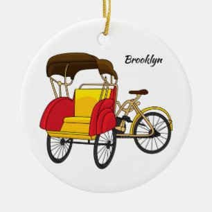 Pedicab rickshaw cartoon illustration keramik ornament