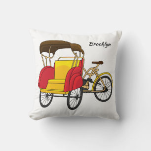 Pedicab Rickshaw Cartoon Illustration Kissen