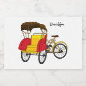 Pedicab Rickshaw Cartoon Illustration Lebensmitteletikett (Einzelnes Label)