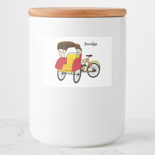 Pedicab Rickshaw Cartoon Illustration Lebensmitteletikett (Vorderseite)
