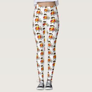 Pedicab Rickshaw Cartoon Illustration Leggings