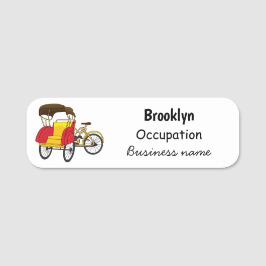 Pedicab Rickshaw Cartoon Illustration Namensschild (Vorderseite)