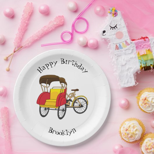 Pedicab Rickshaw Cartoon Illustration Pappteller (Party)