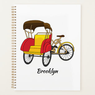 Pedicab Rickshaw Cartoon Illustration Planer