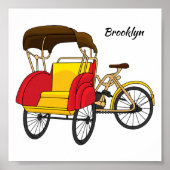 Pedicab Rickshaw Cartoon Illustration Poster (Vorne)