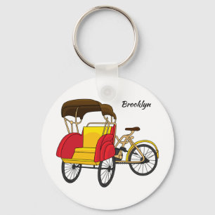 Pedicab Rickshaw Cartoon Illustration Schlüsselanhänger
