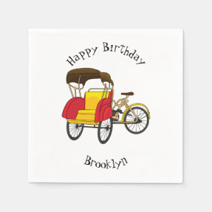 Pedicab Rickshaw Cartoon Illustration Serviette