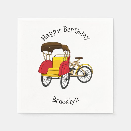 Pedicab Rickshaw Cartoon Illustration Serviette (Vorderseite)