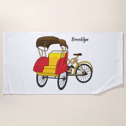 Pedicab Rickshaw Cartoon Illustration Strandtuch (Vorderseite)