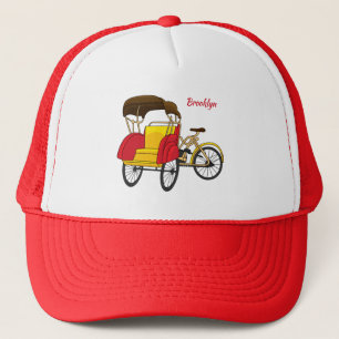 Pedicab Rickshaw Cartoon Illustration Truckerkappe