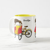 Pedicab Rickshaw Cartoon Illustration Zweifarbige Tasse (Vorderseite Links)