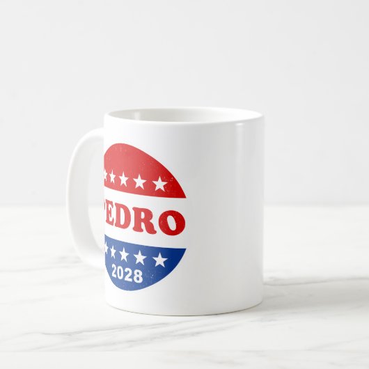 Pedro 2028 Red White Blue Retro Button Kaffeetasse (Vorderseite Links)