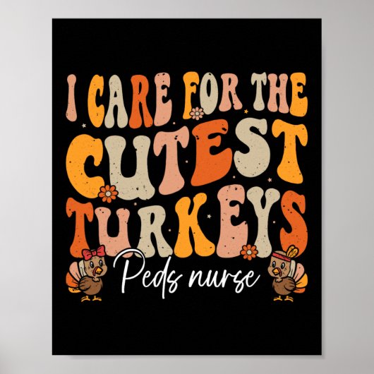 Peds Nurse Erntedank Niedliche Truthühner Retro Fa Poster (Vorne)