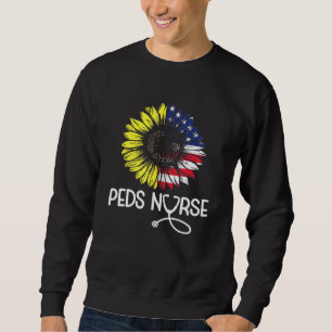 Peds Pediatric Nurse Patriotic American Flag Sunfl Sweatshirt