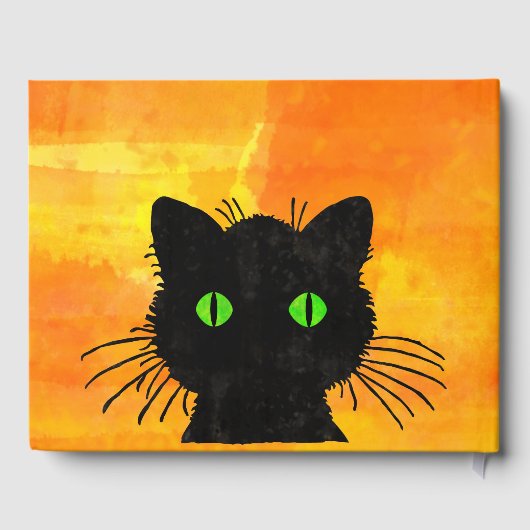 Peek-A-Boo Black Cat Orange Trick-or-Treat Gästebuch (Rückseite)