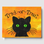 Peek-A-Boo Black Cat Orange Trick-or-Treat Gästebuch (Vorderseite)