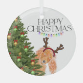 Peek a boo Dog Christmas Ornament Aus Glas (Vorderseite)