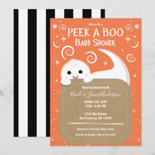 Peek A Boo Geist Orange Halloween Babyparty     Einladung