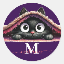 Peek-a-Boo Kätzchen Schriftzug Monogramm Mädchen Runder Aufkleber