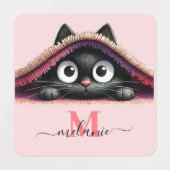 Peek-a-Boo Kätzchen Skript Name Monogram Mädchen Etiketten (Design 1)